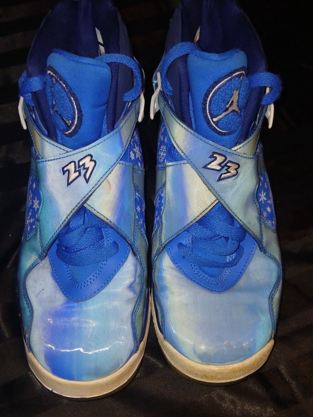 Nike Air Jordan 8 Retro Blue Snowflake Sneakers Size 7Y Youth Basketball Shoes